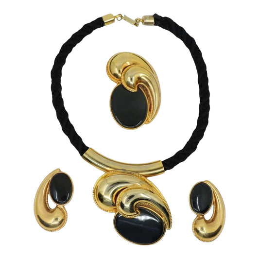 A Set Of France Vintage Gold Tone Black Woven Jewelry