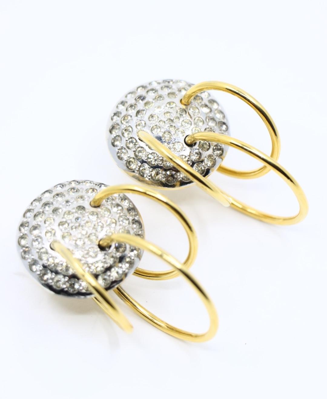 Vintage Valentino Gold & Silver Tone Triple Pierced Rhinestone Earrings