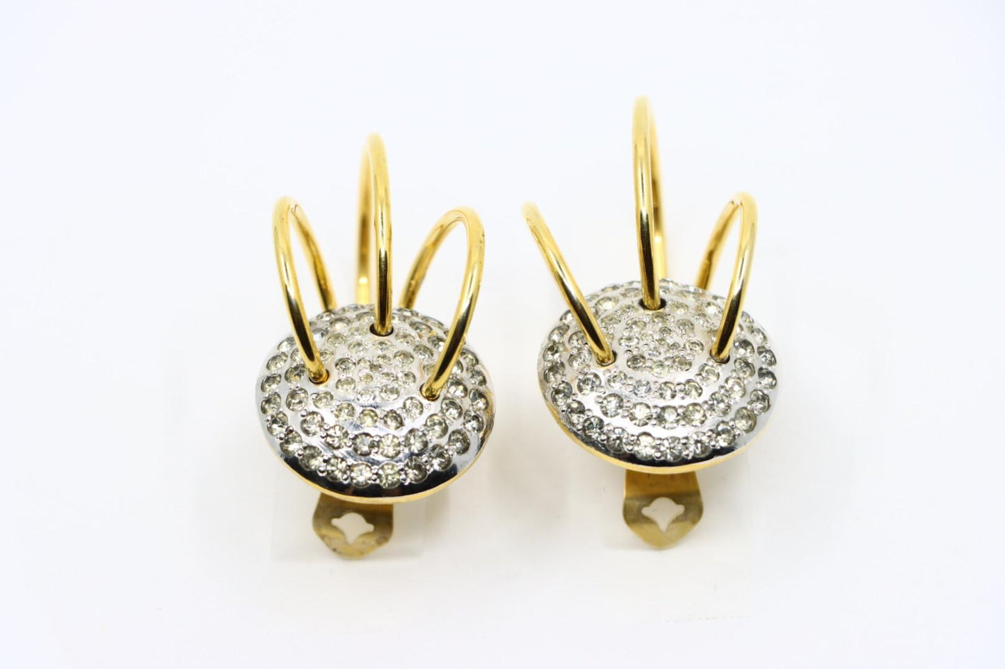 Vintage Valentino Gold & Silver Tone Triple Pierced Rhinestone Earrings