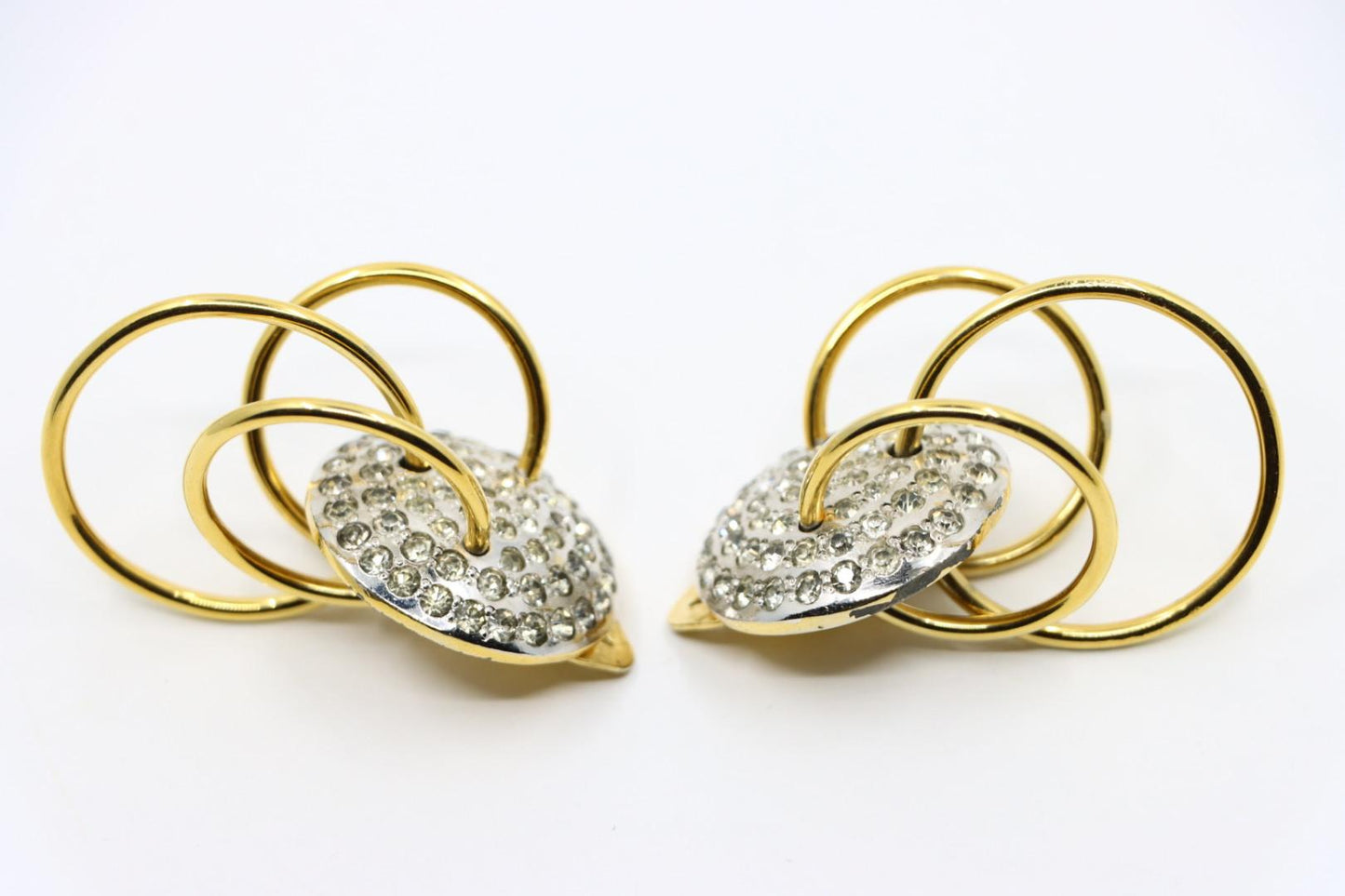 Vintage Valentino Gold & Silver Tone Triple Pierced Rhinestone Earrings