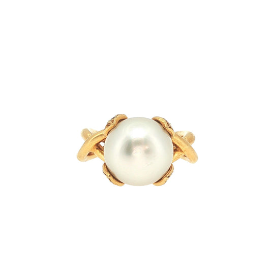 Tiffany & Co. France 18K Gold Pearl and Diamond Ring