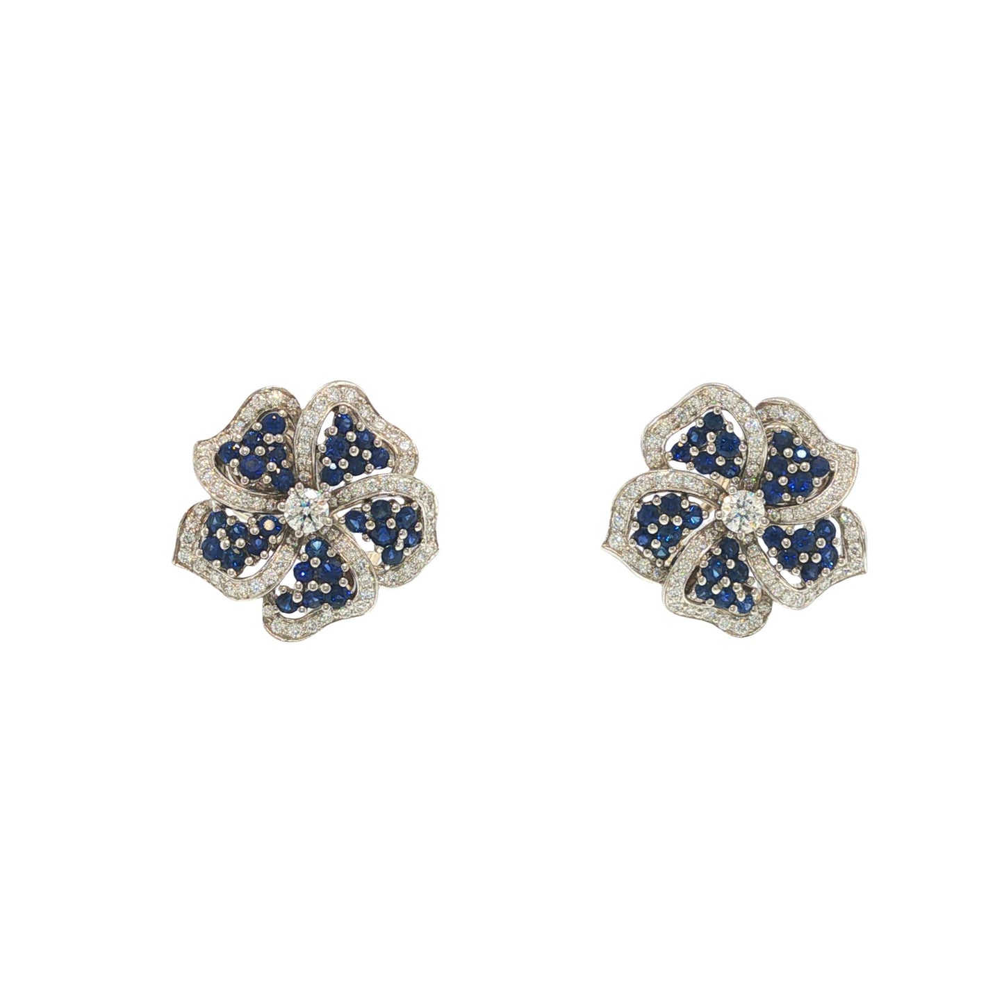 TIFFANY & CO. PLATINUM SAPPHIRE AND DIAMOND FLOWER EARRINGS 1994
