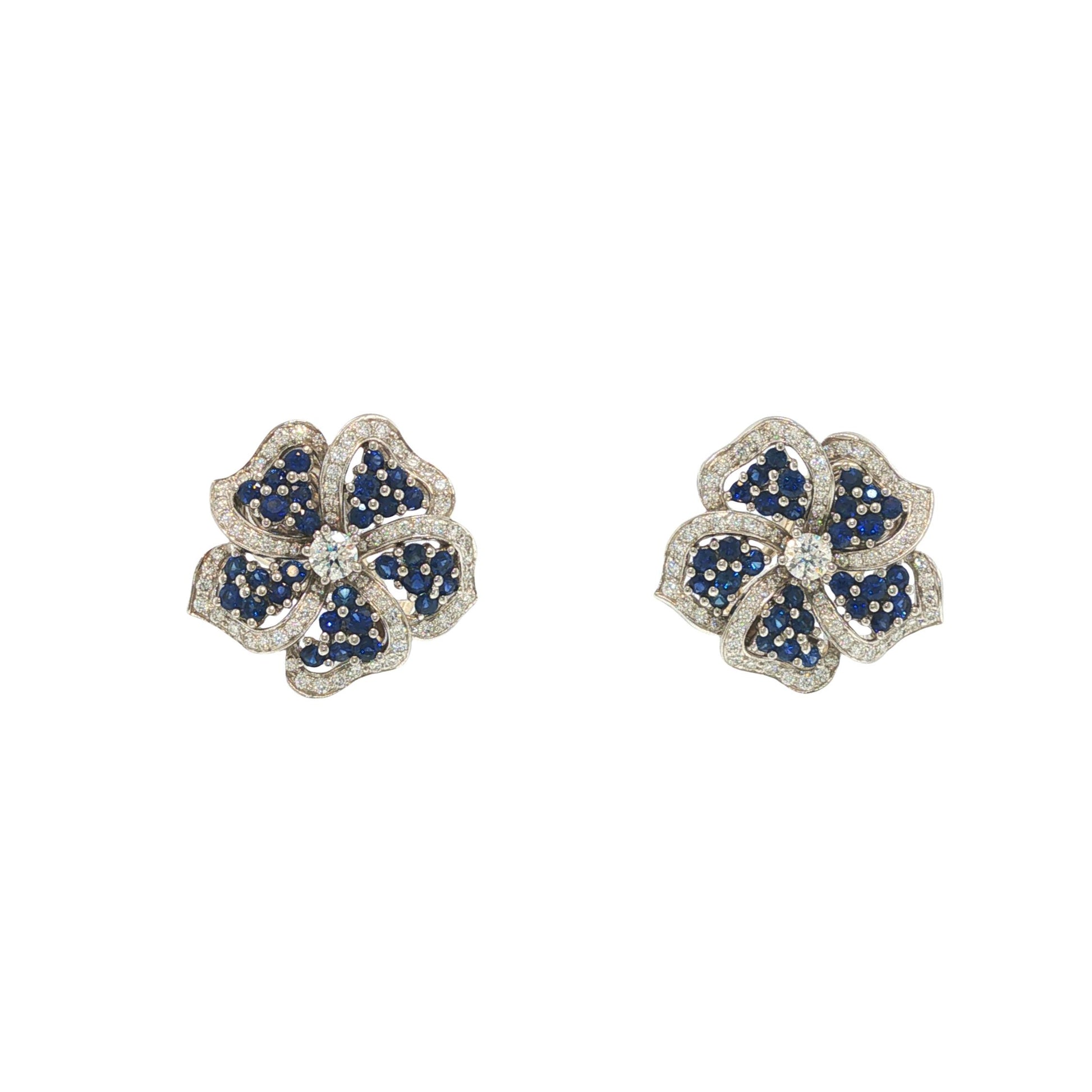 TIFFANY & CO. PLATINUM SAPPHIRE AND DIAMOND FLOWER EARRINGS 1994