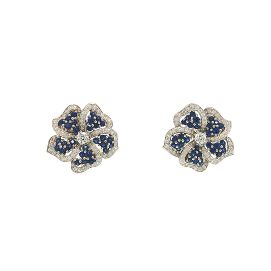TIFFANY & CO. PLATINUM SAPPHIRE AND DIAMOND FLOWER EARRINGS 1994