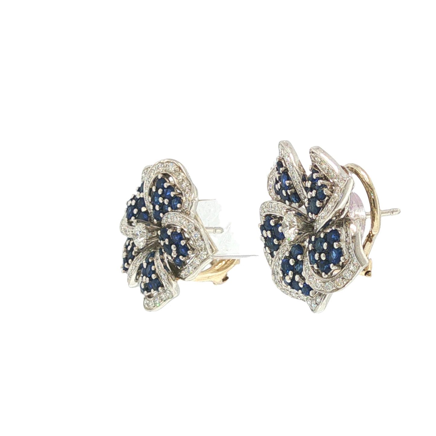 TIFFANY & CO. PLATINUM SAPPHIRE AND DIAMOND FLOWER EARRINGS 1994