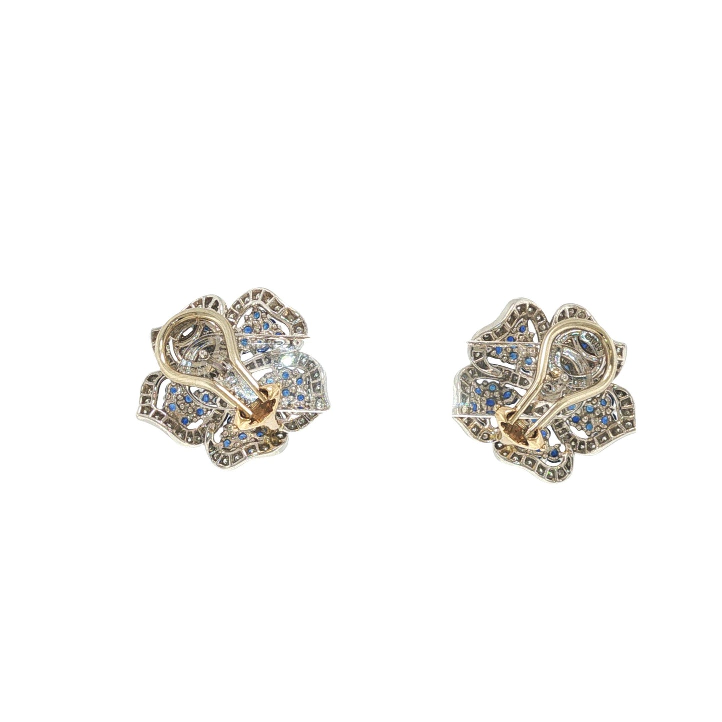 TIFFANY & CO. PLATINUM SAPPHIRE AND DIAMOND FLOWER EARRINGS 1994