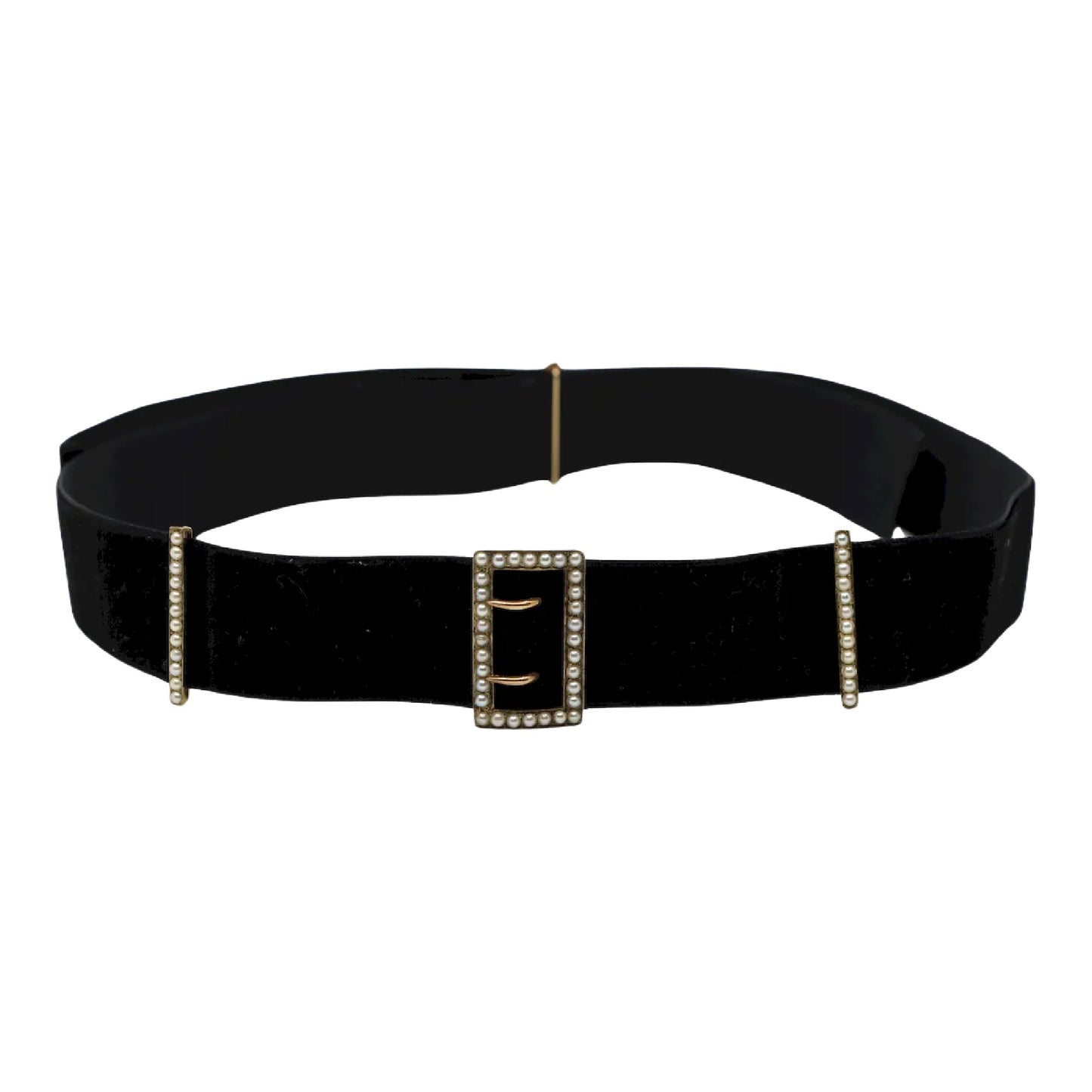 Victorian 14K Gold Seed Pearl Buckles Black Velvet Choker