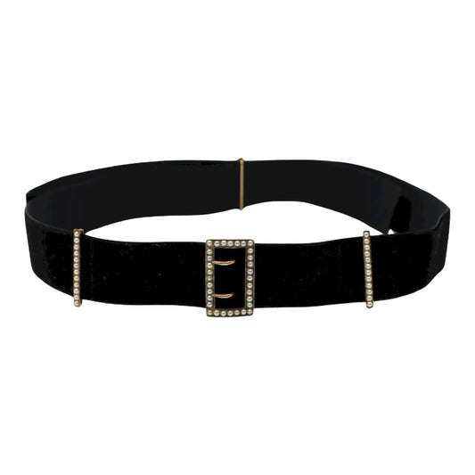 Victorian 14K Gold Seed Pearl Buckles Black Velvet Choker