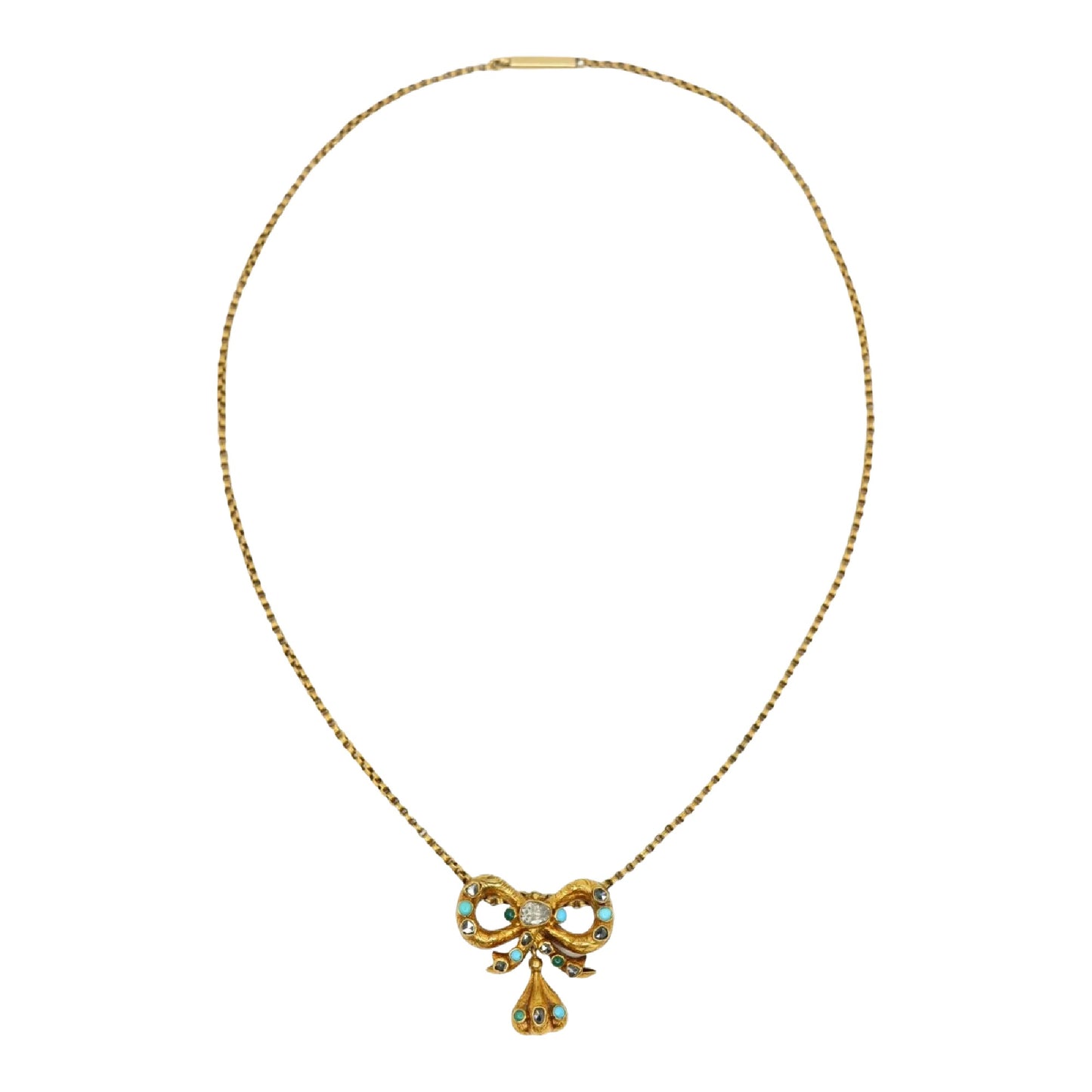 14K Gold Turquoise Diamond Bow Tie Necklace