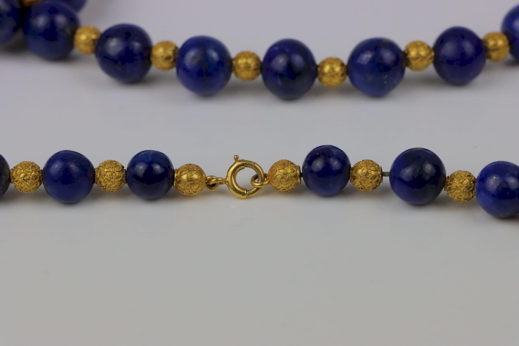 Vintage 14K Gold Lapis Bead Necklace