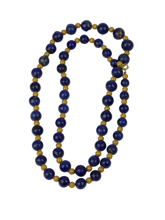 Vintage 14K Gold Lapis Bead Necklace