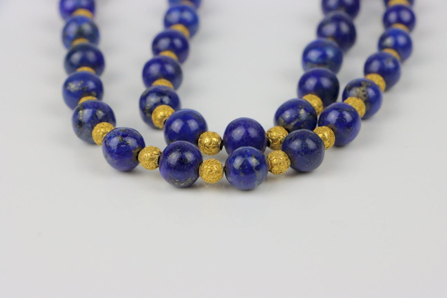 Vintage 14K Gold Lapis Bead Necklace