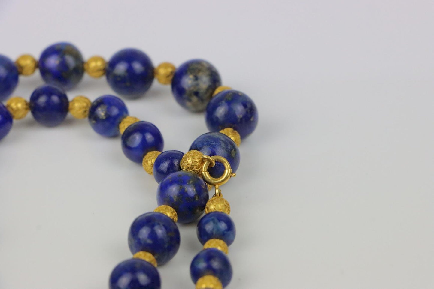 Vintage 14K Gold Lapis Bead Necklace