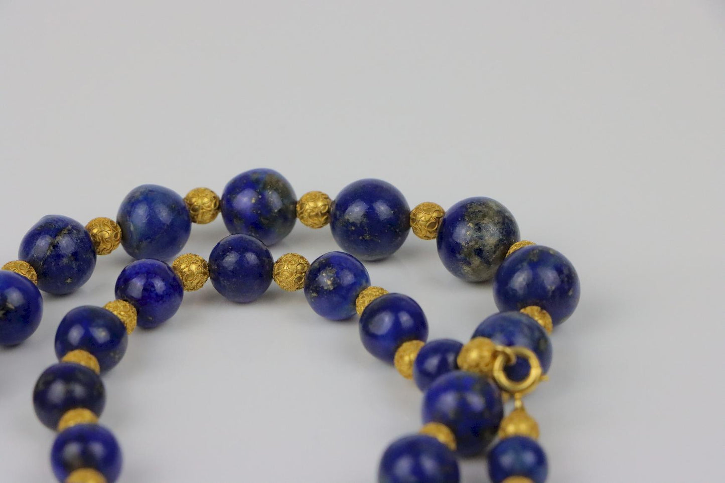 Vintage 14K Gold Lapis Bead Necklace