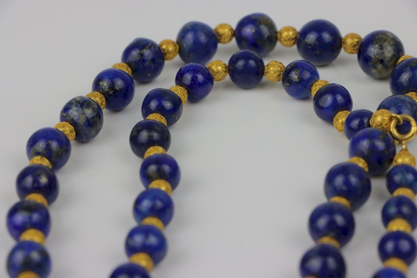 Vintage 14K Gold Lapis Bead Necklace