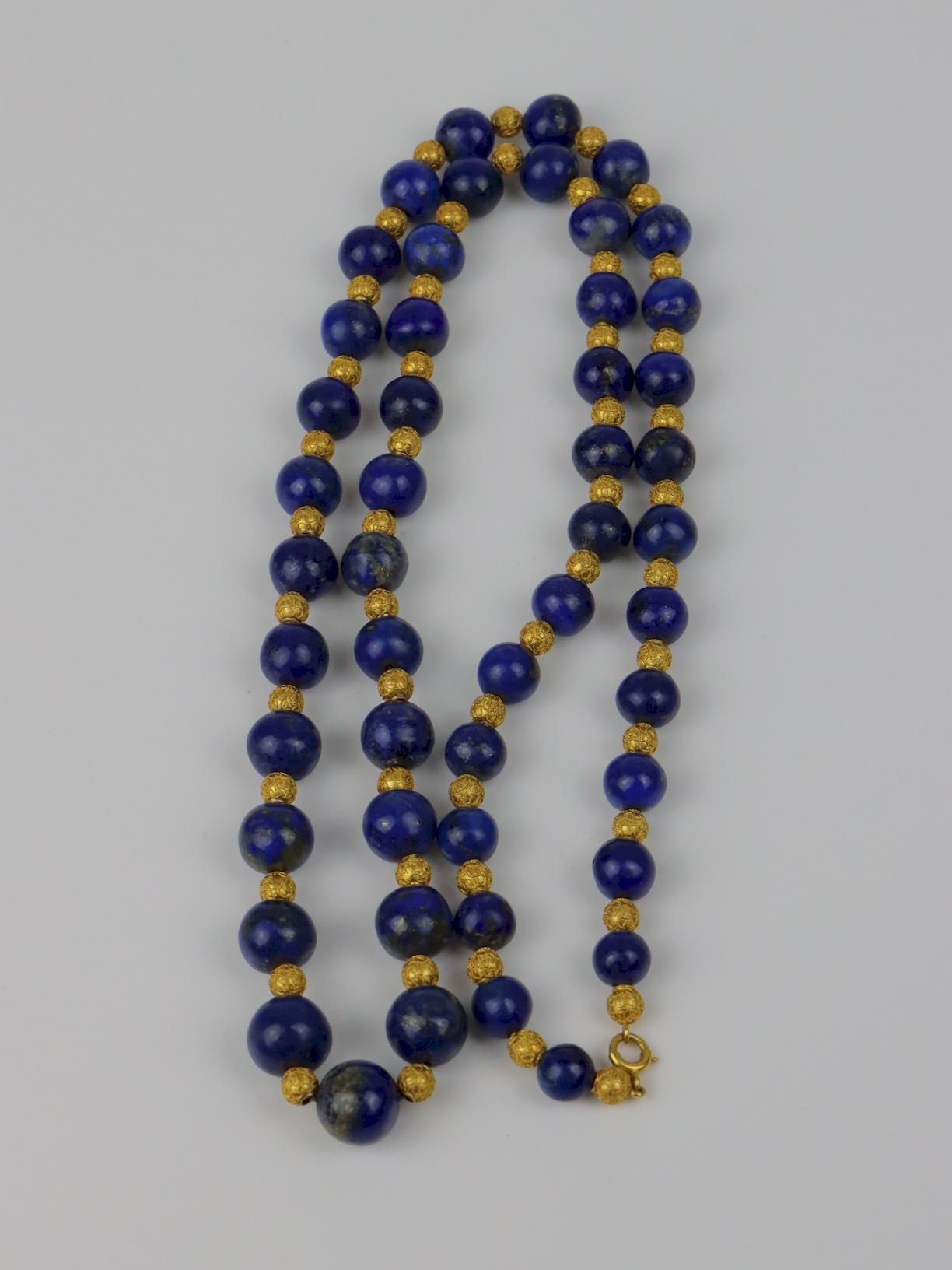 Vintage 14K Gold Lapis Bead Necklace