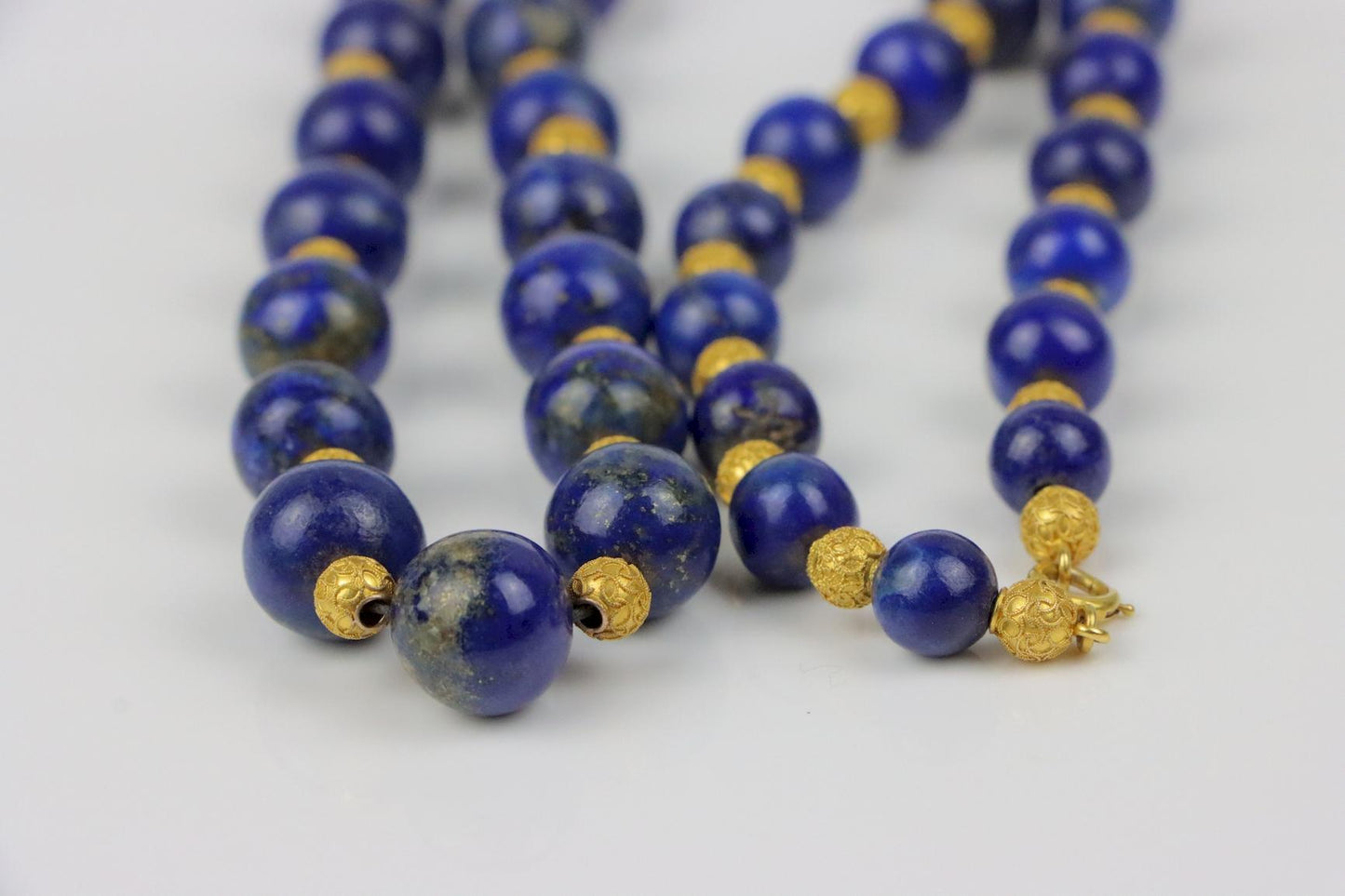 Vintage 14K Gold Lapis Bead Necklace