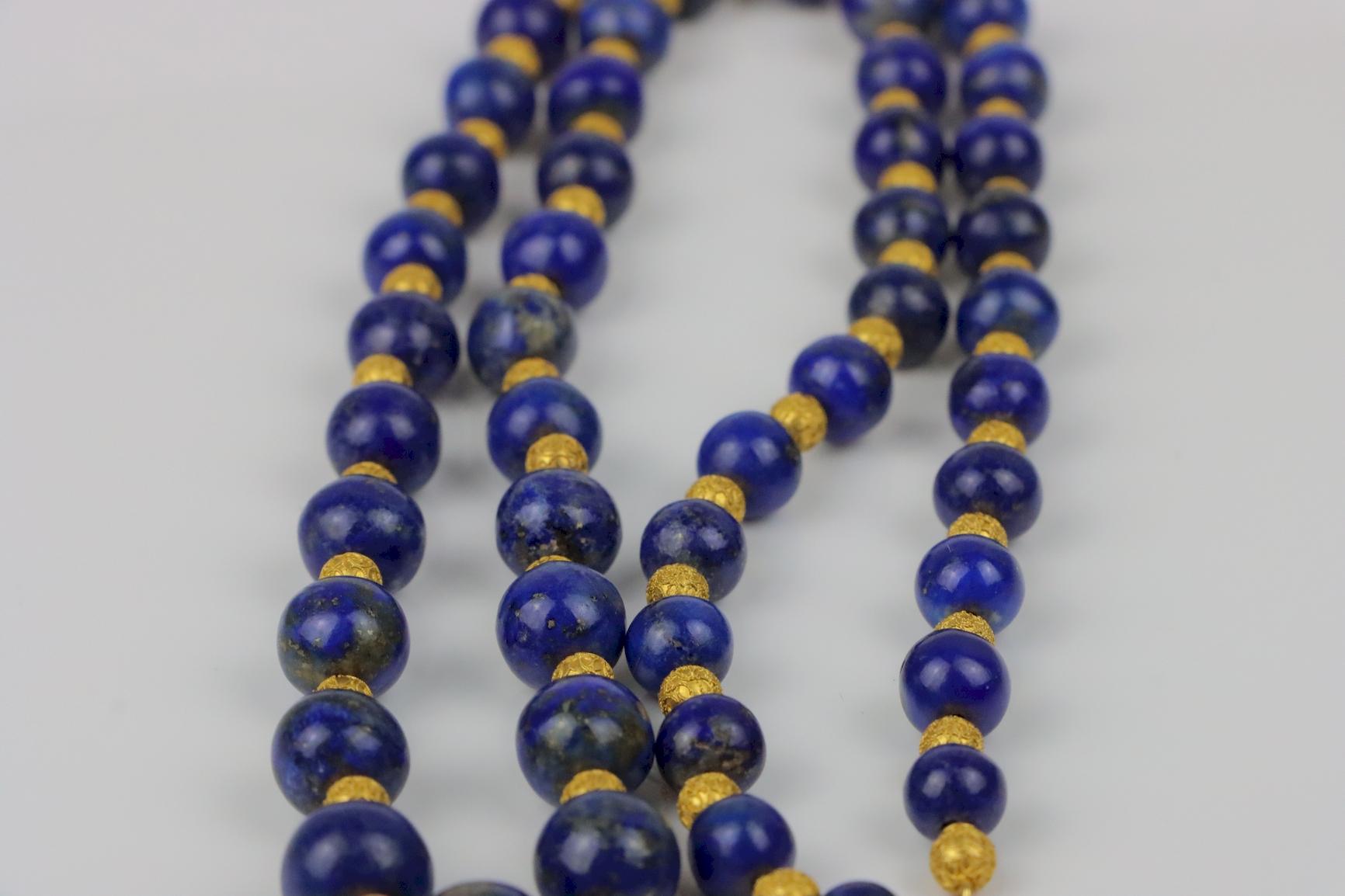 Vintage 14K Gold Lapis Bead Necklace