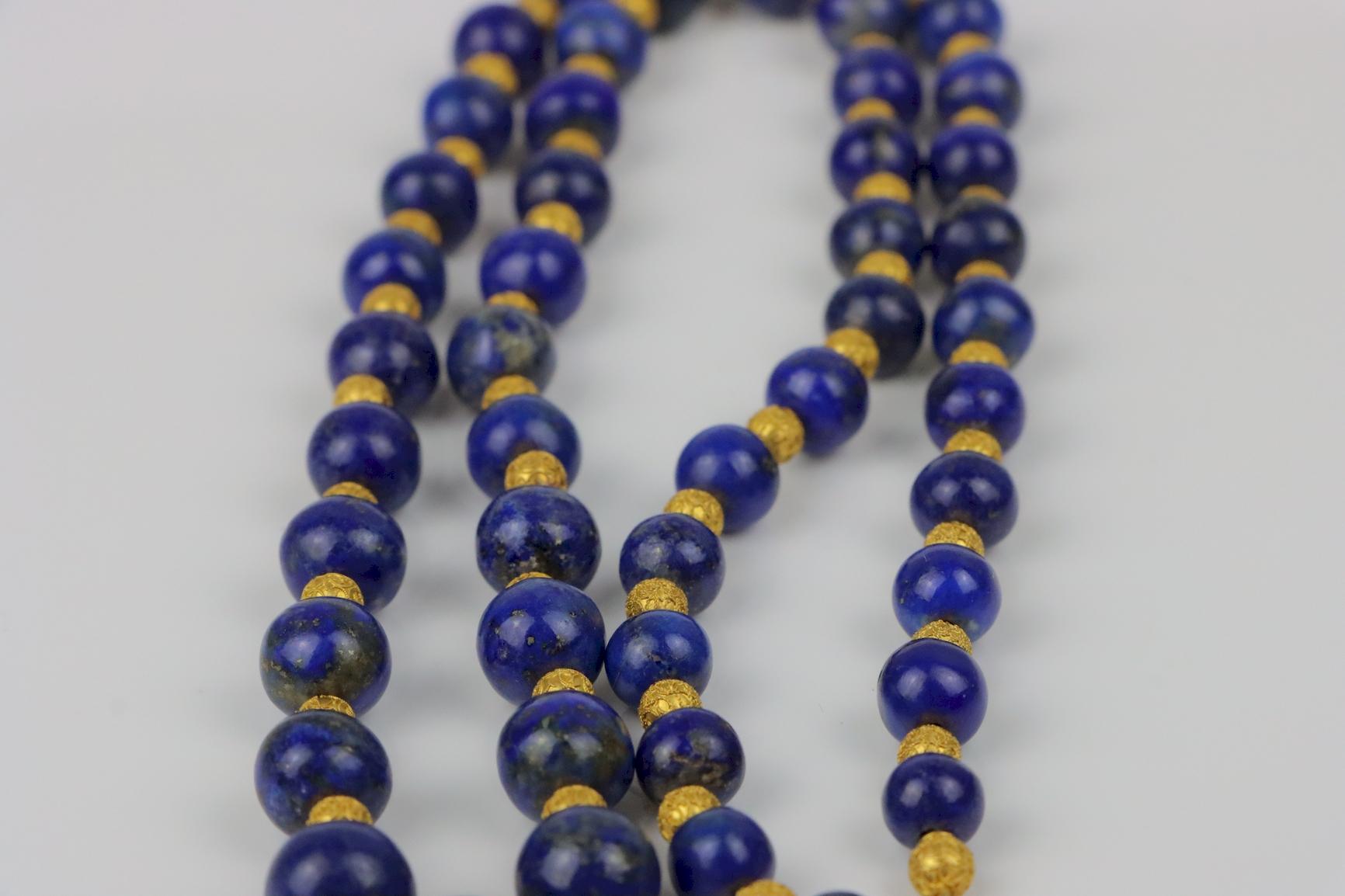 Vintage 14K Gold Lapis Bead Necklace