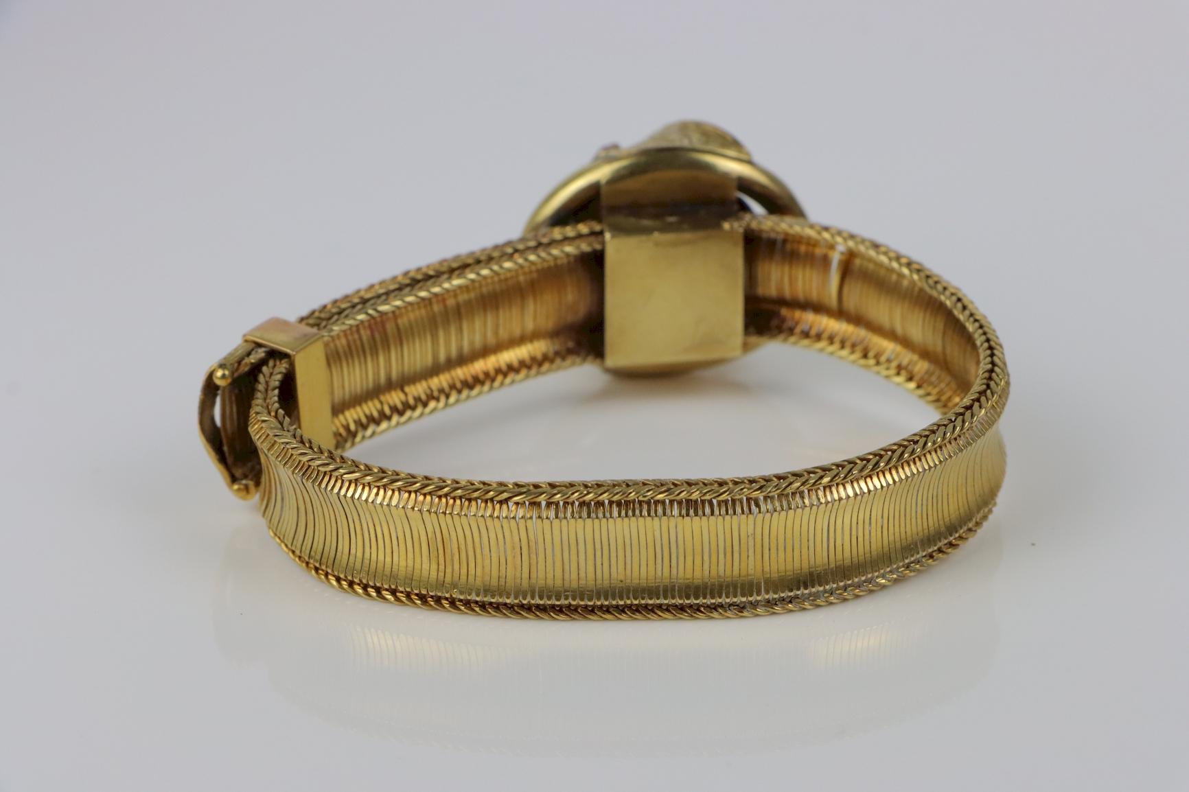 Antique 14K Gold Mesh Belt Bracelet Aquarmarine