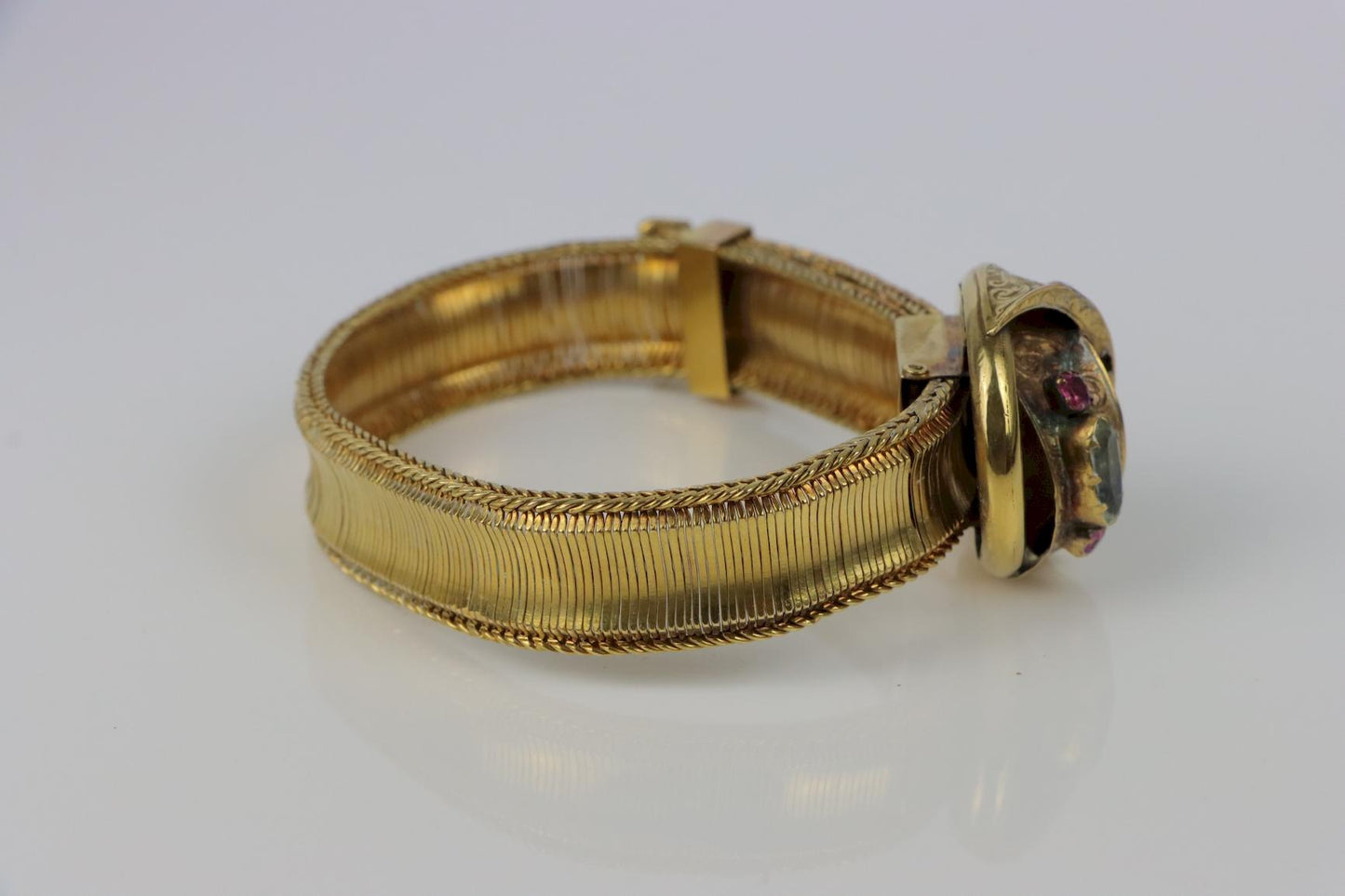 Antique 14K Gold Mesh Belt Bracelet Aquarmarine