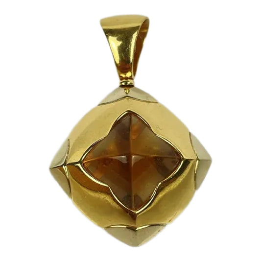 Vintage Bvlgari Pyramid 18k Gold Citrine Pendant