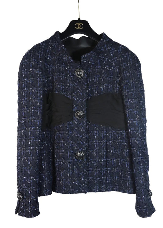 Chanel Navy Tweed Blazer Rayon Suit