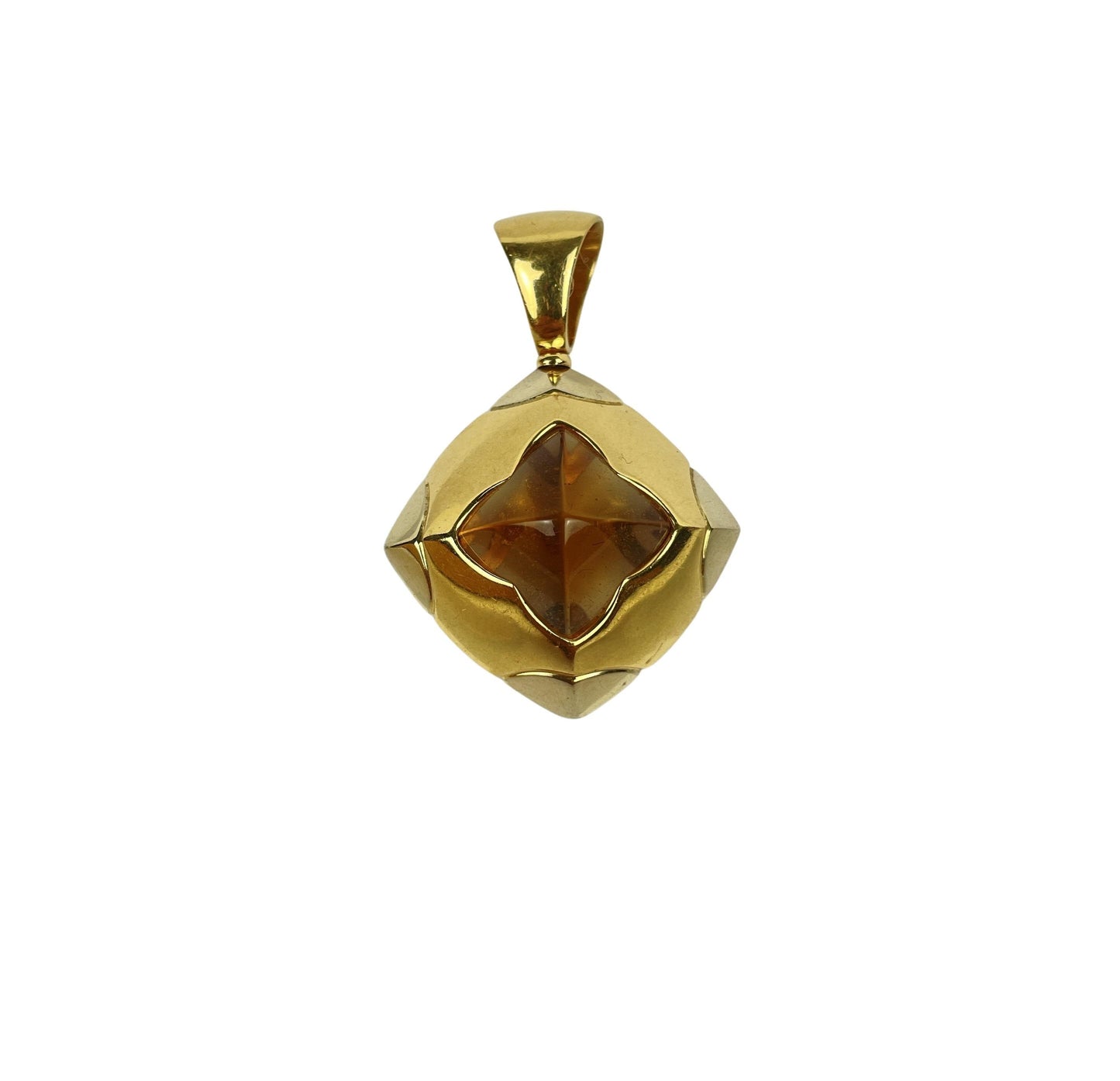 Vintage Bvlgari Pyramid 18K Gold Citrine Pendant