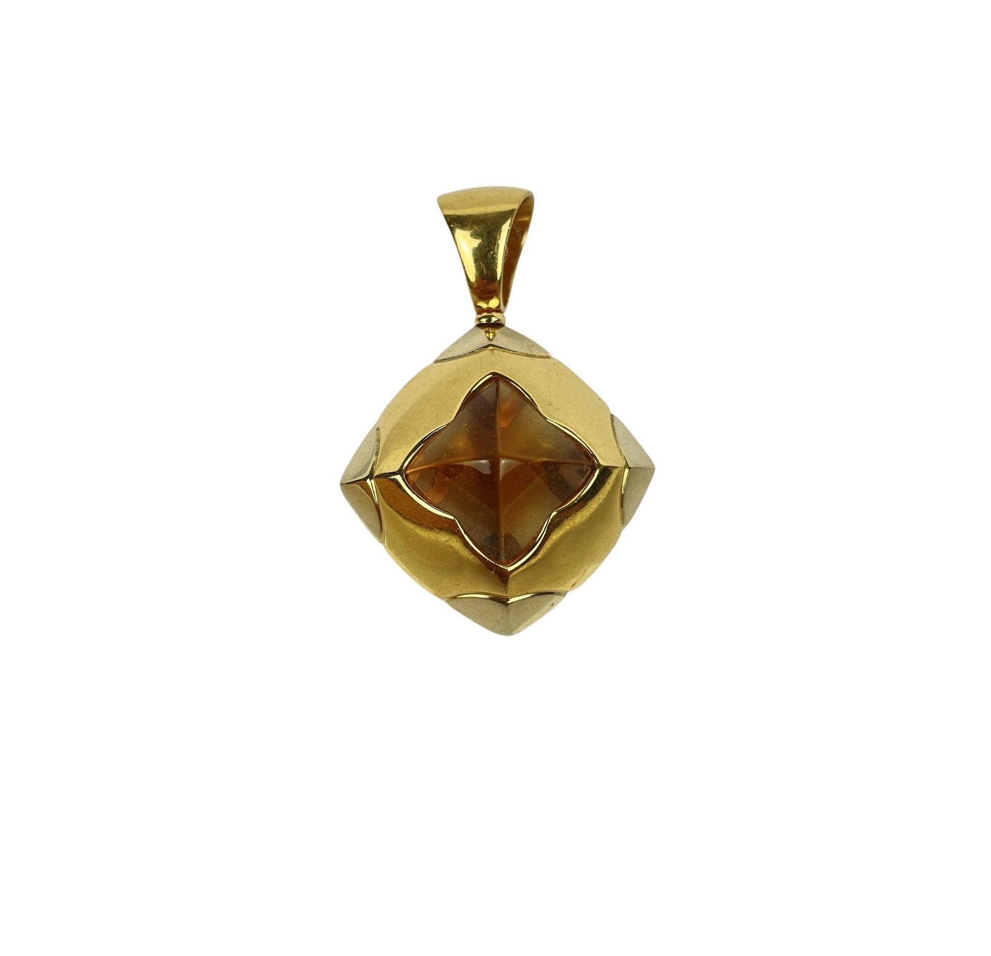 Vintage Bvlgari Pyramid 18K Gold Citrine Pendant