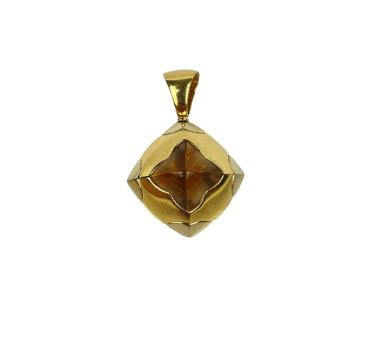 Vintage Bvlgari Pyramid 18K Gold Citrine Pendant