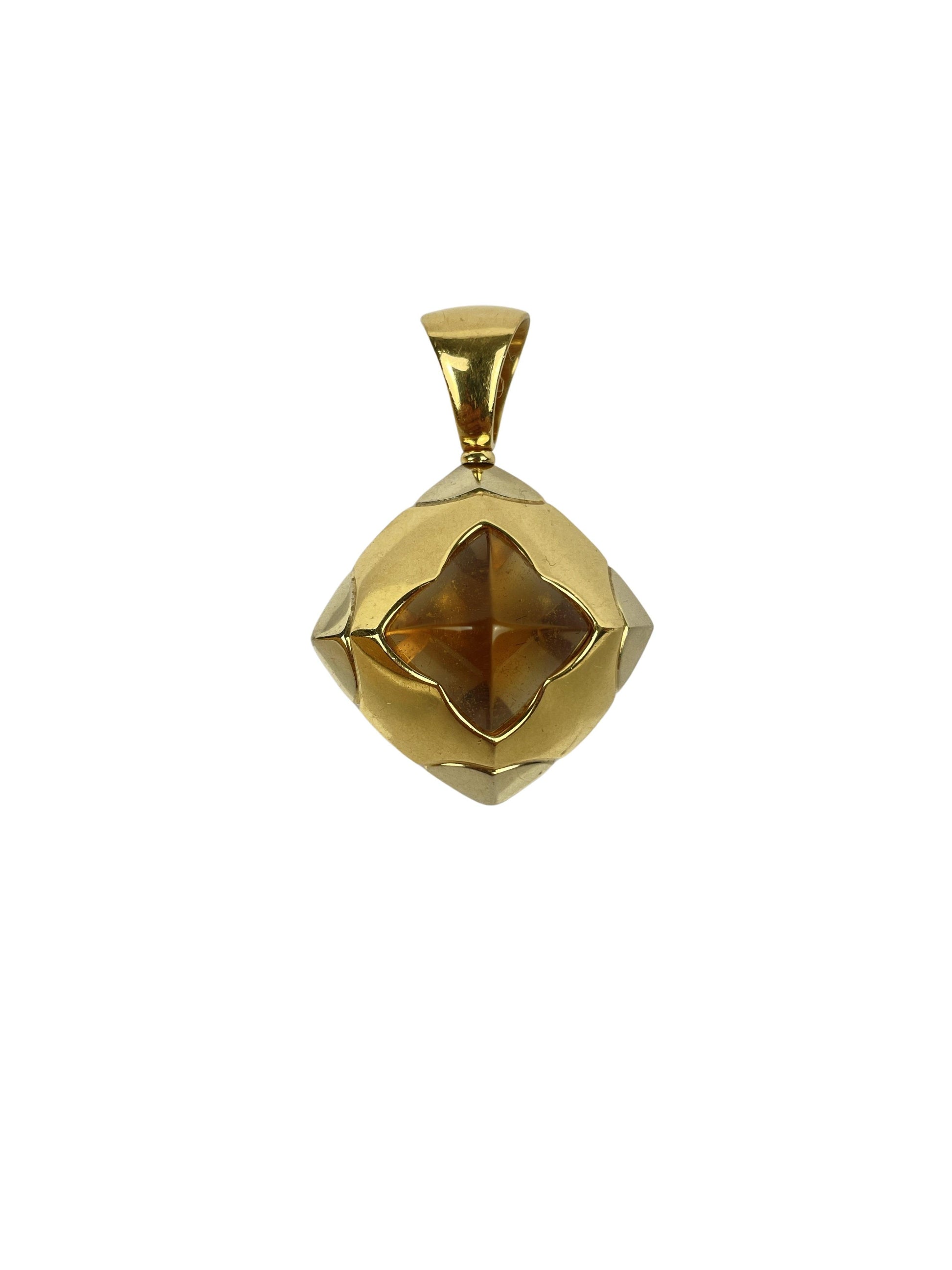 Vintage Bvlgari Pyramid 18K Gold Citrine Pendant