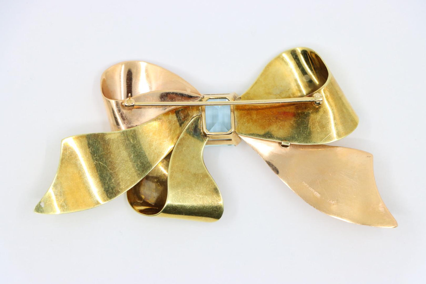 Retro Tiffany & Co. 14K Gold Aquamarine Bow Tie Brooch