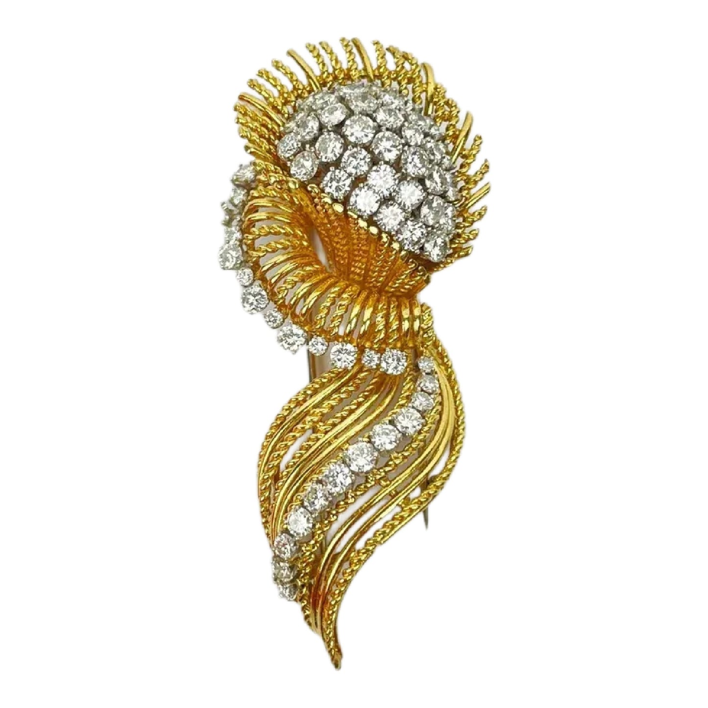 18k Gold 6.15 Carat Diamond Flower Brooch Pin