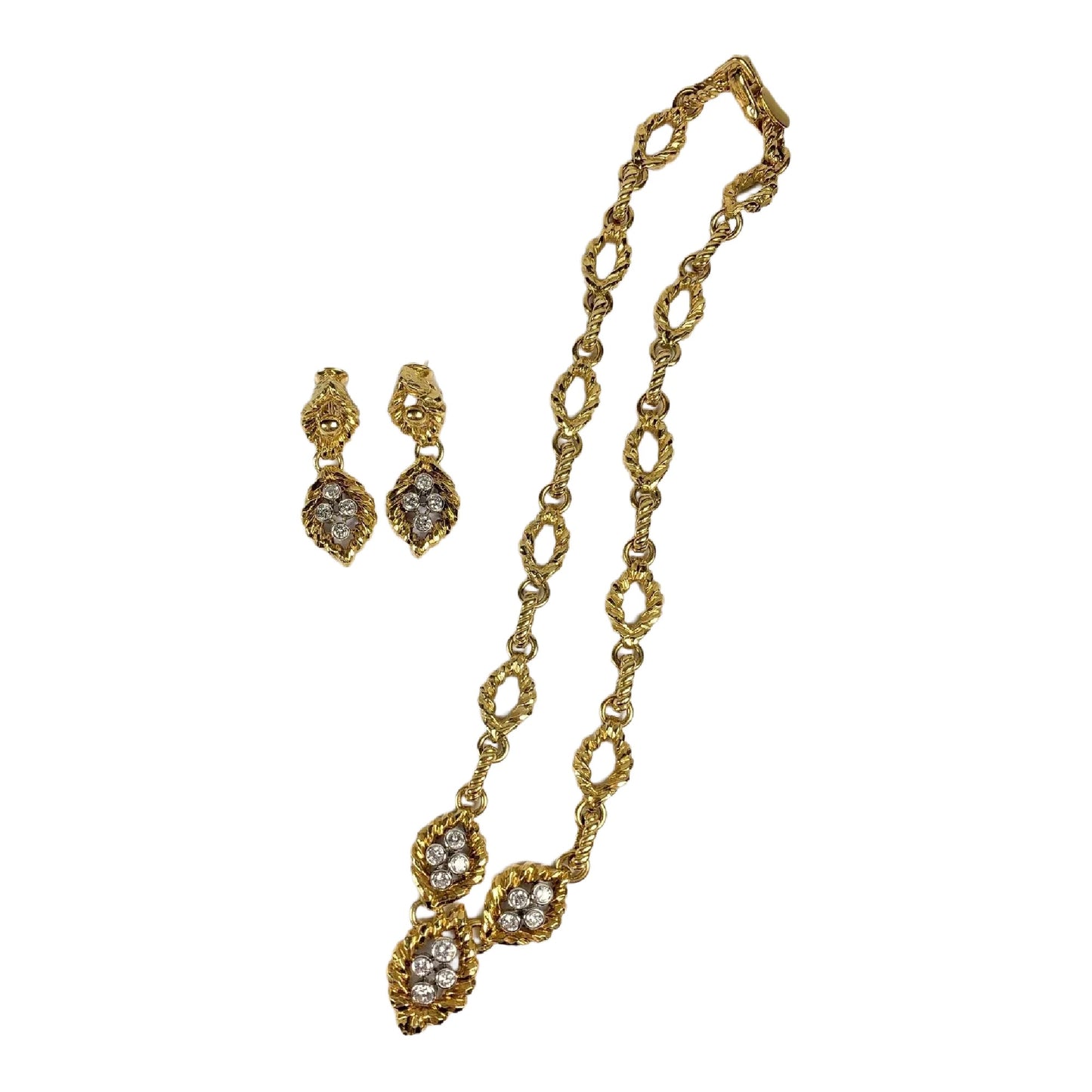 David Webb 18k Gold Diamond Necklace & Earrings Set