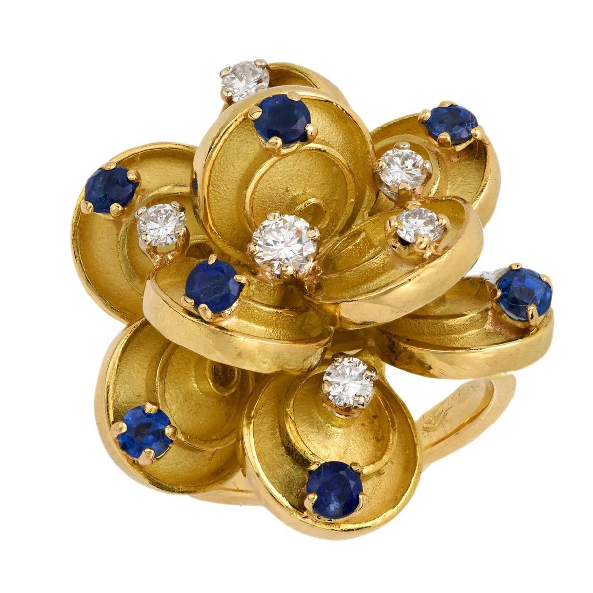Vintage Boucheron Paris 18K Gold Diamonds Sapphire Flower Ring