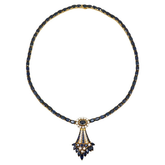 18K Gold Sapphire Diamonds Necklace