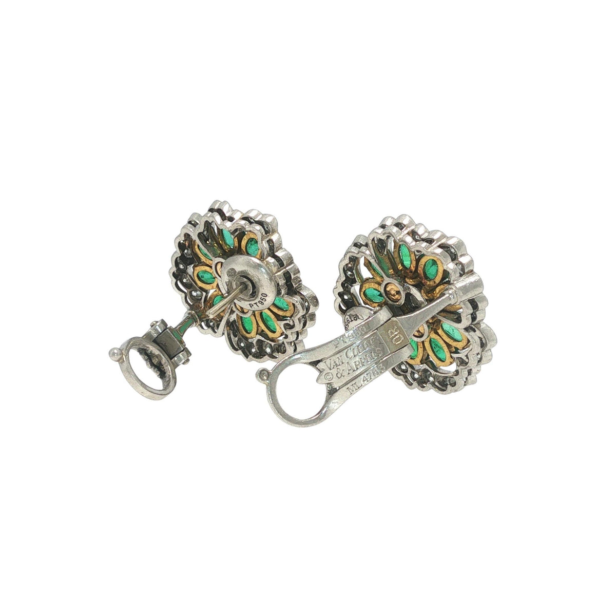 Van Cleef & Arpels Emerald and Diamond Camellia Flower Earrings