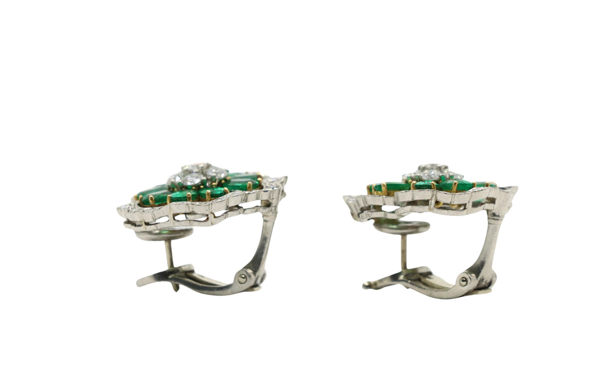 Van Cleef & Arpels Emerald and Diamond Camellia Flower Earrings