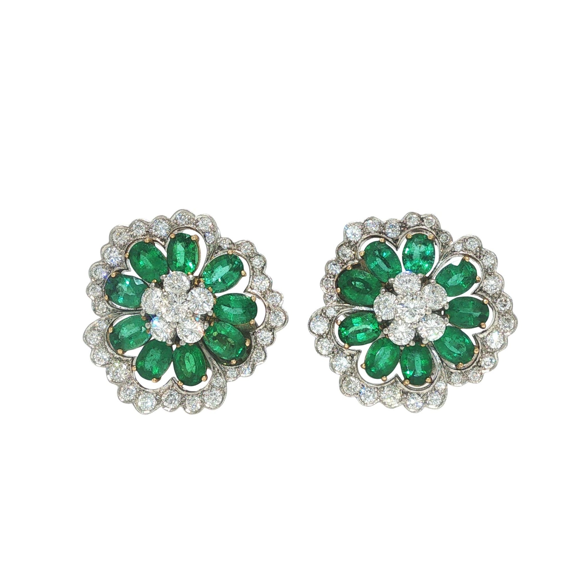 Van Cleef & Arpels Emerald and Diamond Camellia Flower Earrings