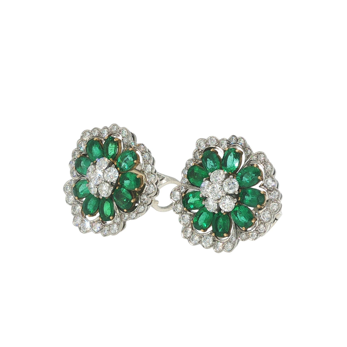 Van Cleef & Arpels Emerald and Diamond Camellia Flower Earrings