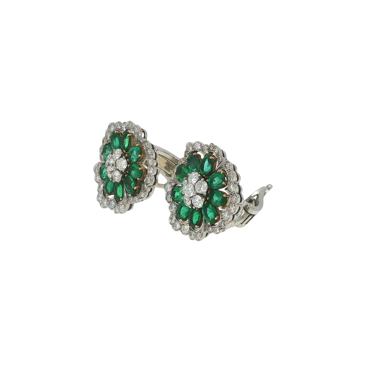 Van Cleef & Arpels Emerald and Diamond Camellia Flower Earrings