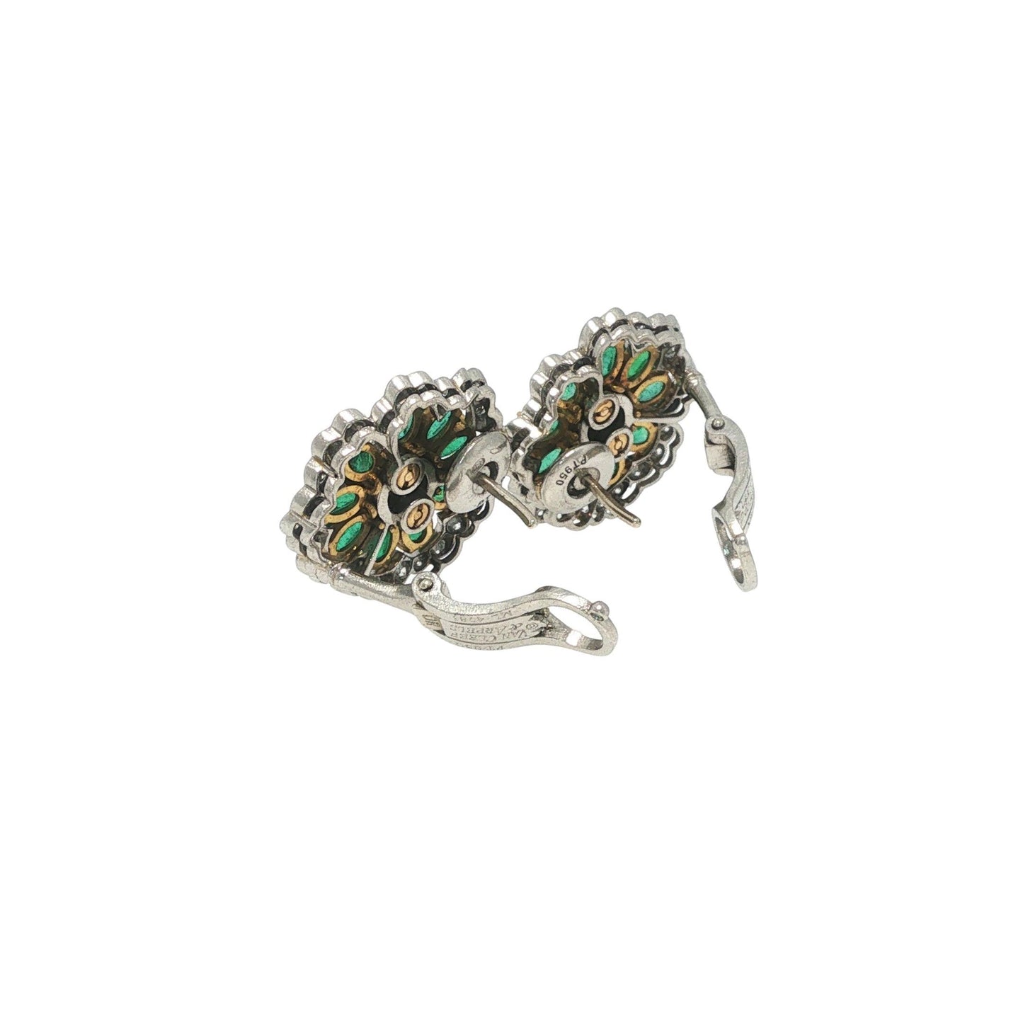Van Cleef & Arpels Emerald and Diamond Camellia Flower Earrings