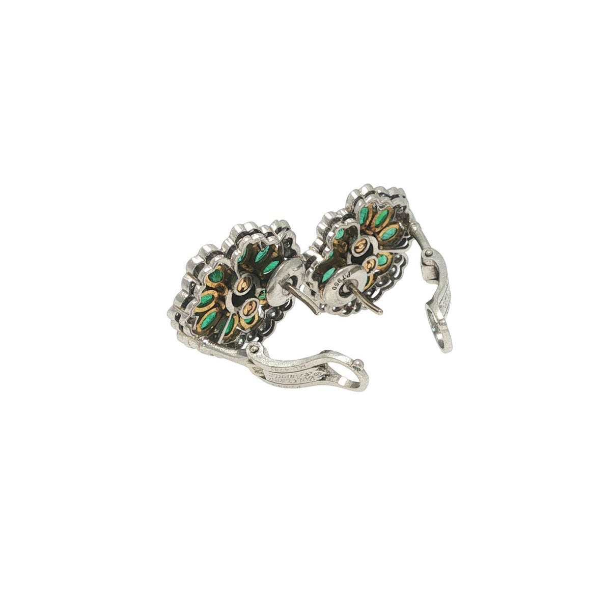Van Cleef & Arpels Emerald and Diamond Camellia Flower Earrings