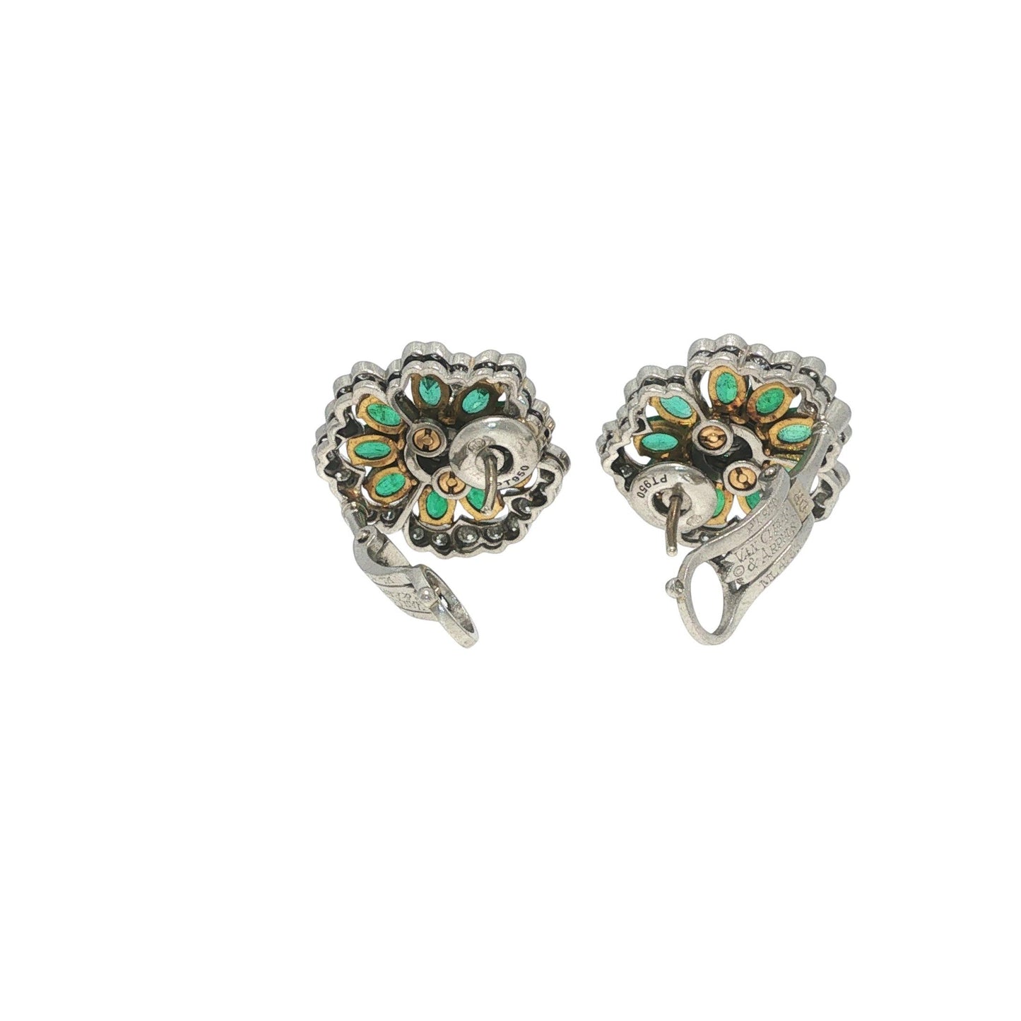 Van Cleef & Arpels Emerald and Diamond Camellia Flower Earrings
