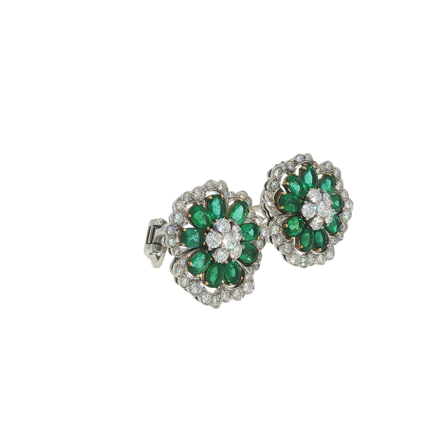 Van Cleef & Arpels Emerald and Diamond Camellia Flower Earrings