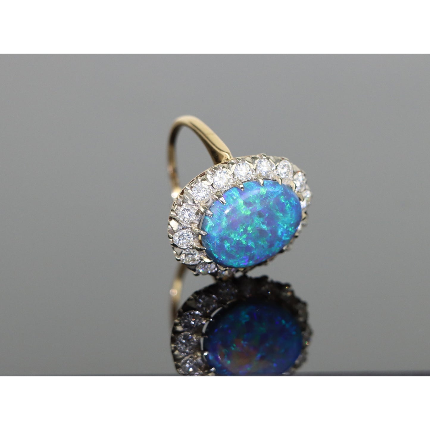 Mid Century 5.88 Carat Black Opal and Diamond Ring