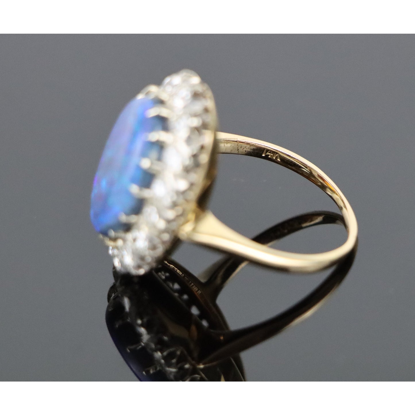 Mid Century 5.88 Carat Black Opal and Diamond Ring