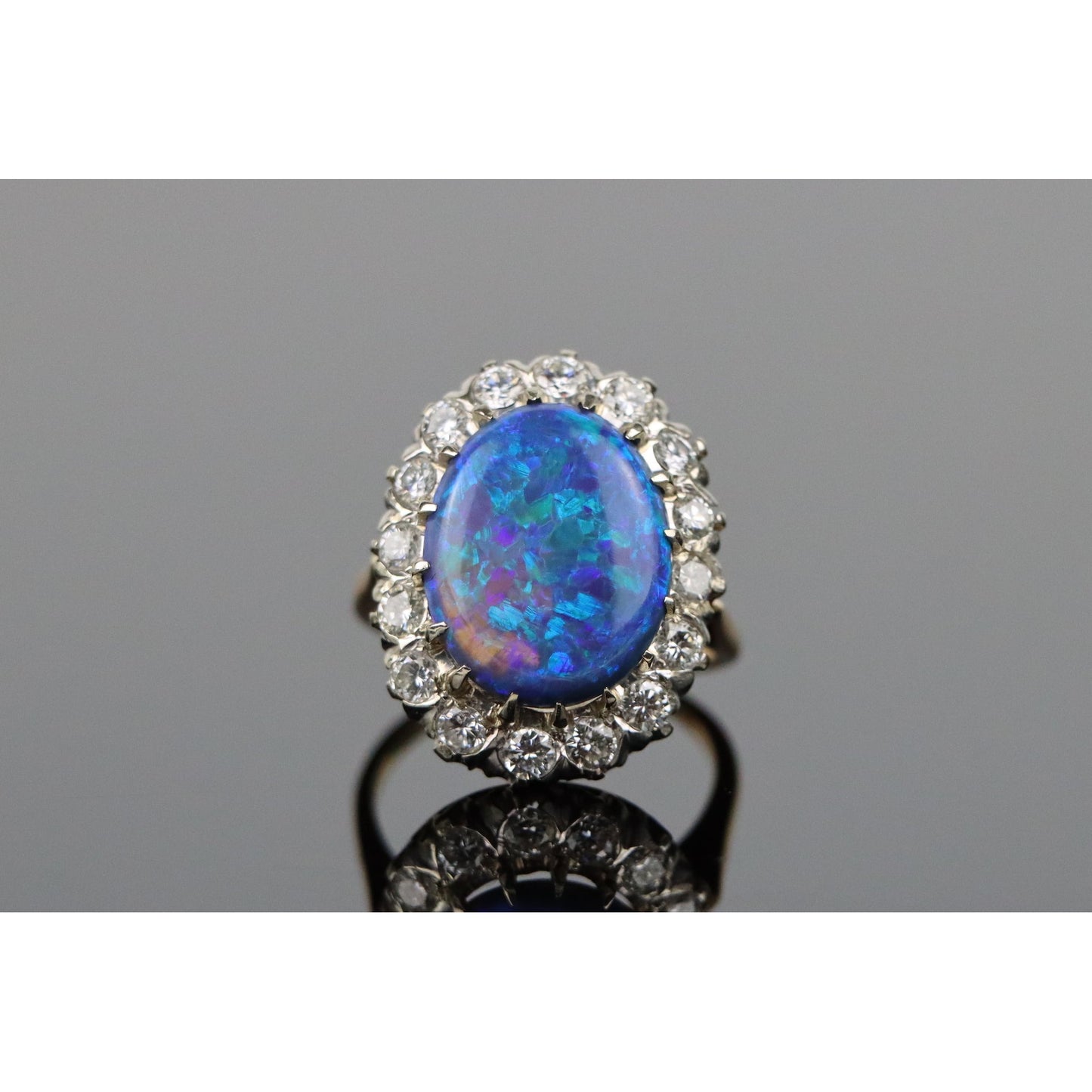 Mid Century 5.88 Carat Black Opal and Diamond Ring