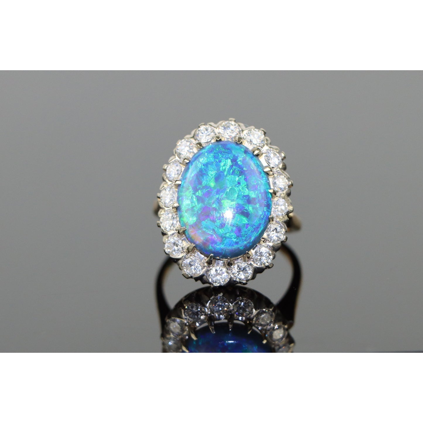 Mid Century 5.88 Carat Black Opal and Diamond Ring