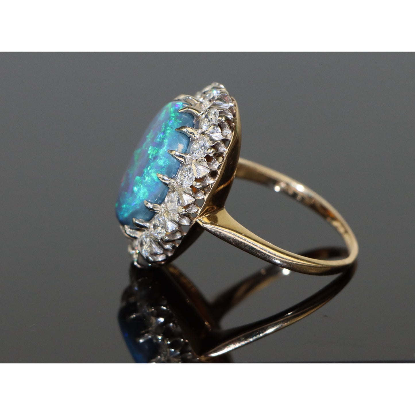 Mid Century 5.88 Carat Black Opal and Diamond Ring